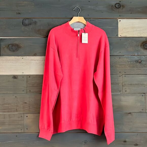 Peter Millar Crown Cotton Silk Quarter Zip Pullover Sweater XL $185 NWT Coral - Picture 1 of 10